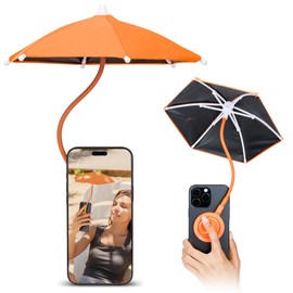 Upgrade Magnetic Phone Umbrella with Black Anti-UV Coating,UPF 45+ UV Cellphone Umbrella with Bendable & Phone Ring Design for Outdoor Beach Tiktok Video Watching Anti-Glare Gaming Anti-Heating-Orange