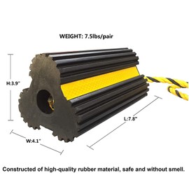 HOXWELL Heavy Duty Rubber Dual Wheel Chocks, RV Non Slip Wheel Stoppers with Nylon Rope Yellow Reflective Tape, Wheel Block for Travel Trailers, Aircraft, Car, Camper, Truck 1 Pair