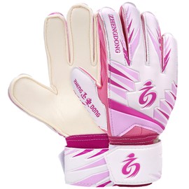 Linkidea Youth Soccer Goalie Gloves, Size 7 Goalkeeper Gloves with Anti-Slip Latex Palms Fits Kids Youth, Finger Saves Soccer Goalkeeper Gloves for Game or Training (Pink)