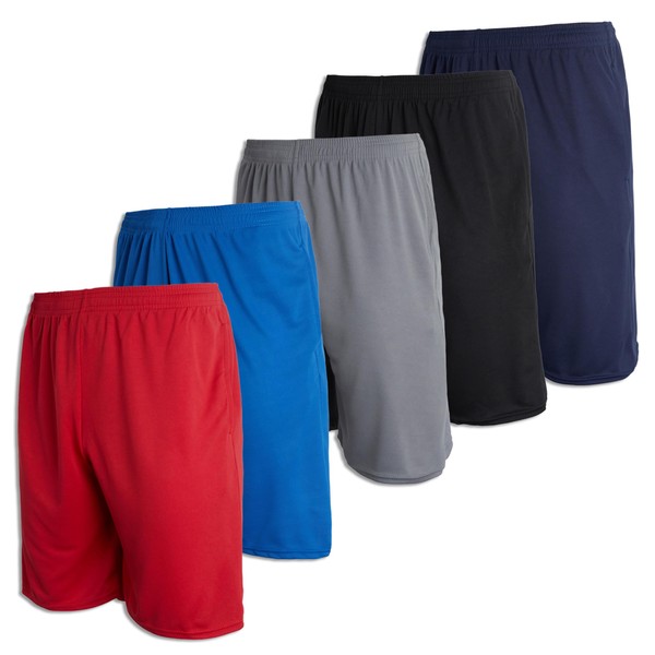 Real Essentials Boys' 5-Pack Mesh Active Athletic Performance Basketball Shorts