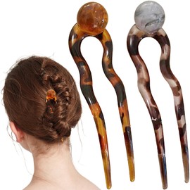 2Pcs French Pearl Hair Pins, U Shaped French Pin Pearl Style Hair Sticks Clip French Twist Hair Pin for Women Girls Thick Long Hair