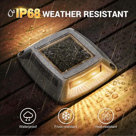 Etetale Solar Driveway Lights 6 Pack, Solar Powered IP68 Waterproof Dock Lights, 4 LED Driveway Markers Deck Light for Dock, Pathway, Walkway, Sidewalk, Garden, Yard, Stair, Marine Use (Warm)