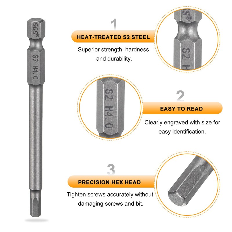 HARFINGTON 5pcs H4.0 Hex Head Drill Bit Wrench 4mm Metric