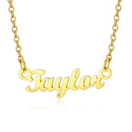 Custom4U Customisable Stainless Steel Women's Name Necklace, Carrie-Style Necklace in Classic Font, Silver/18K Gold-Plated/Rose Gold, for Your Girlfriend, Mother or Sister, Gold