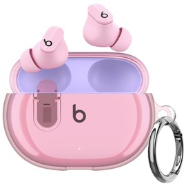 Olytop for Beats Studio Buds/Buds + Clear Case with Lock 2021/2023, Soft Transparent TPU Protective Cover Skin with Keychain Women Men for Beat Studio Buds/Buds Plus Earbuds - Pink