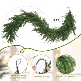 9FT Norfolk Pine Garland, Realistic Artificial Christmas Greenery Decor