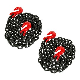 Mytee Products (2 Pack) 3/8 Inch x 16 FT G80 Black Transport Binder Chain with Clevis Grab Hooks - 7,100 lbs Working Load Limit - Heavy Duty Grade 80 Safety Trailer Logging Chain