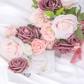 Dusty Rose Flowers - Pink Rose Artificial Flowers for Decoration, Silk Flowers for Bridal Bouquets, Fake Rose for DIY Home Decor Party Tables Centerpieces Arrangements Indoor Outdoor Gift Family