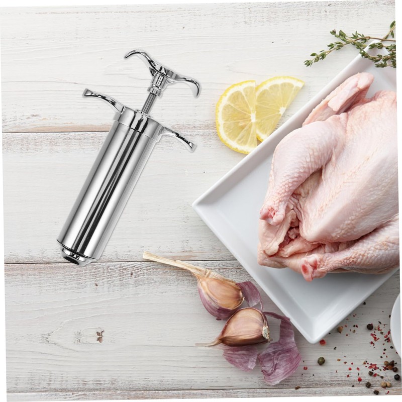 iplusmile Stainless Steel Meat Injector with Cleaning Brush Compact Turkey