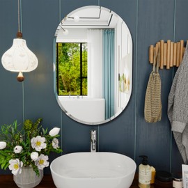 Frameless Bathroom Mirror, 24X40 Inch Frameless Bathroom Mirrors for Over Sink, Beveled Bathroom Mirror，Oval Mirrors for Bathroom，