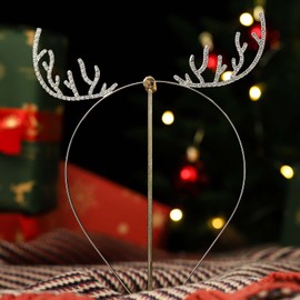 Acenail Christmas Headbands Xmas Rhinestone Hairband Reindeer Antlers Headband Sparkly Deer Headpiece Christmas Hair Accessories for Women（H-Silver Deer）