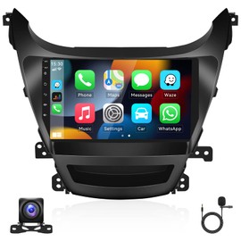 2+64G Android Car Stereo for Hyundai Elantra 2014 2015 2016 with Apple Carplay Android Auto Mirror Link 9 inch Touchscreen Radio Head Unit FM RDS HiFi Bluetooth WiFi GPS + AHD Backup Camera & MIC