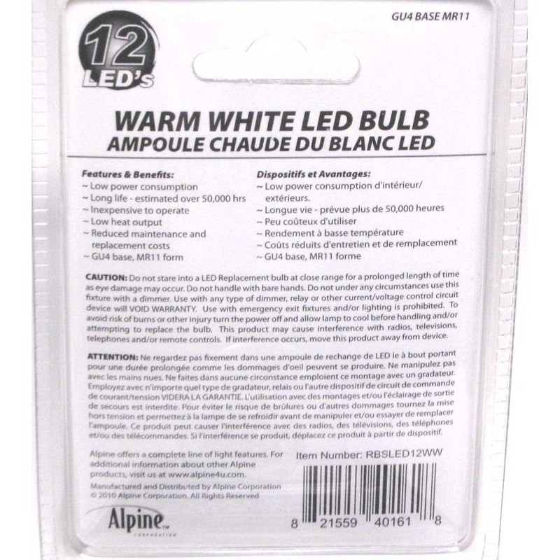 Alpine RBSLED12WW MR11 12-LED 12V AC FTD Medium Warm White