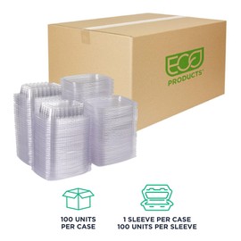 ECO PRODUCTS Compostable 8oz Clear Rectangular Deli Containers With Lids, Pack of 100, Meal Prep, Made from PLA Plastic, A Renewable Material Made from Plants, One Lid For All