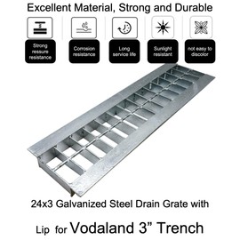 MASSLUNT Galvanized Steel Drain Grate with Lip 24x3 for Vodaland 3” Trench, 2 PC Outdoor Drain Cover, B Class Replacement Sewer Grate Durable, Sliver Rectangle Drainage Grate for Driveway, Concrete