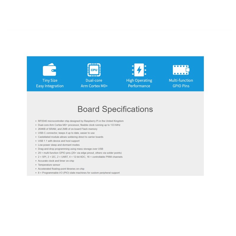 waveshare 2 Pack RP2040-Zero Mini Board High-Performance Pico-Like MCU Board