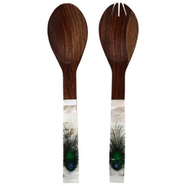 Purpledip Mother of Pearl Decorated Wooden Cooking & Serving Spoon Set (10031)