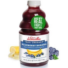 Dr. Smoothie 100% Crushed Blueberry Banana – No Added Sugar, Made with Real Fruits/Fruit Juice – Vegan, No Artificial Colors or Flavors – Ripe Blueberries & Creamy Banana – 46 oz Bottle