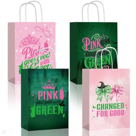 16 PCS Birthday Party Goodie Bags Witchy Birthday Party Decorations Witch Supplies Pink and Green Bow Candy Gift Bags with Handle