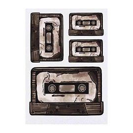 4 x 'Cassette Tape' Temporary Tattoos - Water Resistant, Skin-Safe, Non-Toxic Transfers, Mixed Sizes (TO00006737)