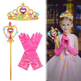 Princess Costume Accessories LED, Luminous Princess Costume Set, Princess Dress Up Accessories, Girls Dress Up Accessories with Crown, Scepter, Gloves, Birthday Party, Christmas, Carnival, Cosplay (C)