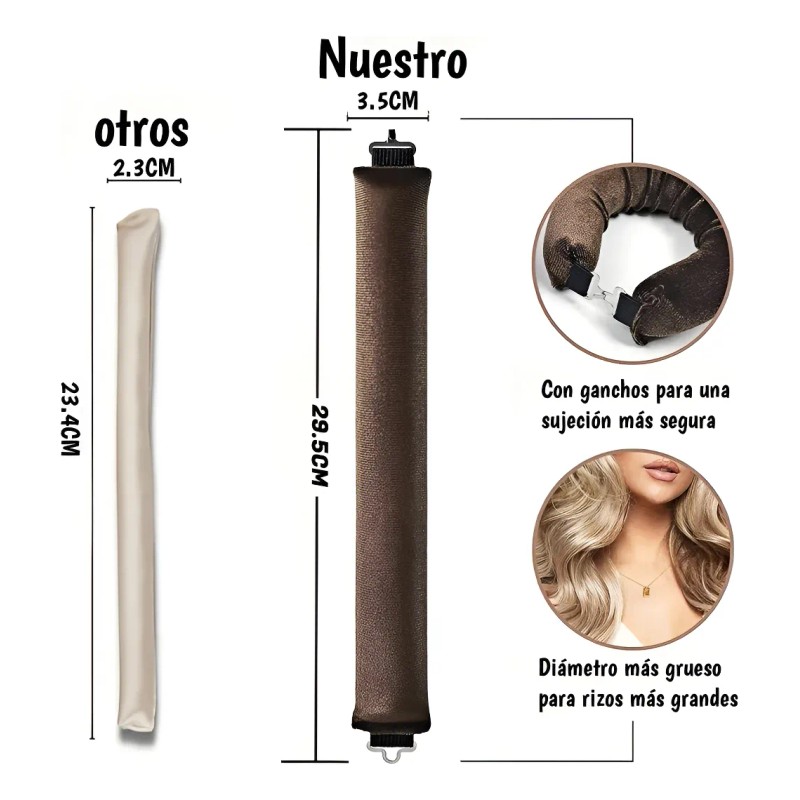 6pzs Curly Ondas En Cabello Rizos Sin Calor Tubo+gorro Satin