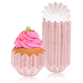 100 PCS Brioche Paper Cup Baking Cups Cupcake Liner Greaseproof Coated Paper Standard Muffin Wrappers for Wedding Holiday Baby Shower or Birthday Party (Pink)