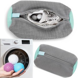 Corduroy Shoe Washing Bag with YKK Zipper for Washer and Dryer – 19 x 39 cm Laundry Shoe Bags, Secure Closure, Reusable, 2-Pack, Gray