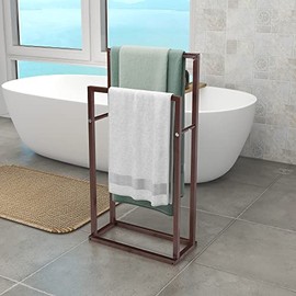 BOFENG Metal Freestanding Towel Rack Chrome Modern Washcloths Holder Drying Rack, Organizer for Hand Towels Bathroom Storage,Organization Next to Tub or Shower,Bathroom Accessories (2 Tiers/Brown)