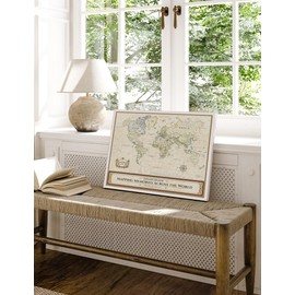 DECORARTS - Push Pin World Travel Map, Antique-Style Wall Art, Museum-Quality Giclee Canvas Print, Canvas Size: 20x16, for Home, Office, or RV, Ready to Hang, Made in USA