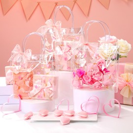 Geelin 24 Pcs One Silly Goose Clear Gift Bags with Handles Ribbon Silly Goose Treat Tote Reusable Goodie Bags with Bowknot Ribbon Party Favor Decor for Wedding Birthday Baby Shower(Pink)