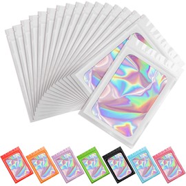 Artcut 100 PCS Smell Proof Mylar Bags Holographic Packaging Bags, Resealable Odor Proof Bags Foil Pouch Ziplock Bags for Food Storage and Lipgloss, Jewelry, Eyelash Packaging (White, 3.5 * 6.3inch)