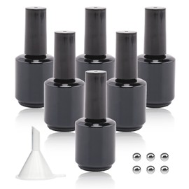 Agidea Empty Gel Nail Polish Bottles, 15ML Empty Nail Polish Bottles with Brush Black, Opaque Round Refillable Fingernail Polish Bottles UV Safe with Mixing Balls & Funnels, Pack of 6