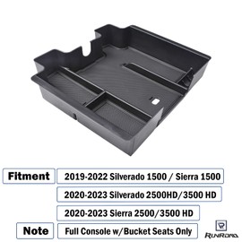 RUNROAD Center Console Organizer Tray Compatible with 2019-2022 Chevy Silverado 1500/GMC Sierra 1500 and 20-23 Silverado/Sierra 2500HD/3500HD Accessories, Full Console with Bucket Seats ONLY, Black