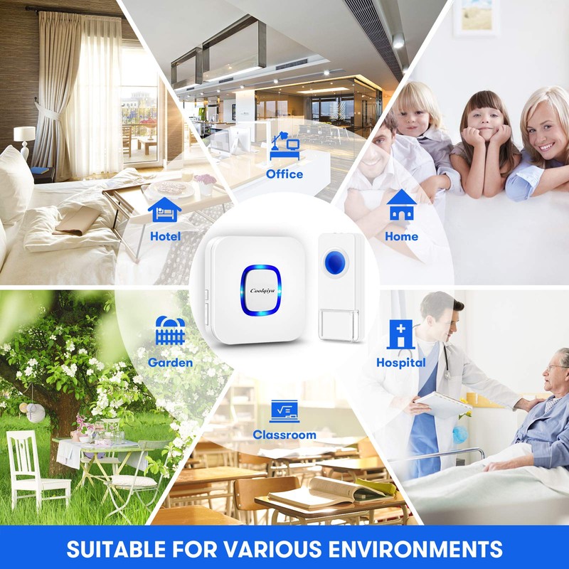 Wireless Doorbell, Coolqiya Door Bell Chimes Kit with 3 Plugin