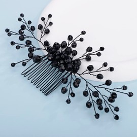 Teyglen Peineta Para El Pelo De Boda Negra Brillante Para Mujer, Pinzas Para El Pelo De Novia Negras Vintage De Cristal, Accesorios Para El Pelo De Novia, Diadema Para Mujer Púrpura