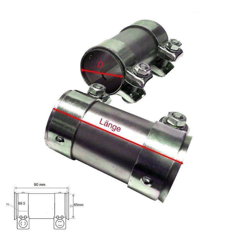 Universal Pipe Connector with Double Clamp for Exhaust System 90