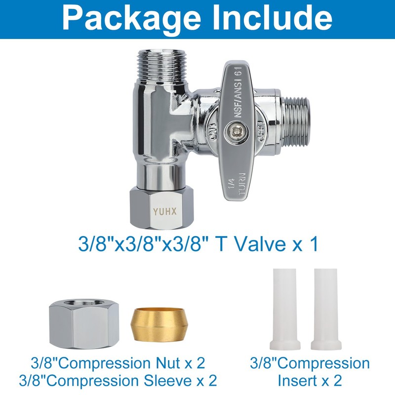 Brass Angle Stop Add-A-Tee Valve,3/8 x 3/8" x 3/8 Compression
