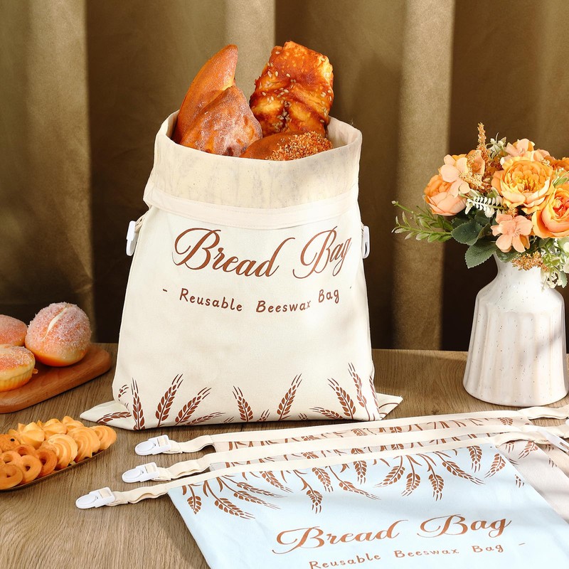 Bulyoou 4 Pcs Beeswax Bread Bags for Sourdough Reusable Cotton