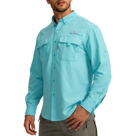 Men's Sun Protection Fishing Shirts Long Sleeve Travel Work Shirts for Men UPF50+ Button Down Shirts with Zipper Pockets(Waterfall XX-Large)