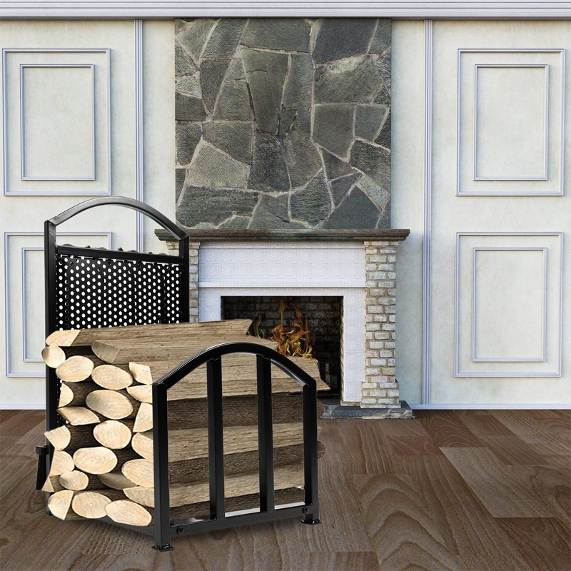 HECASA Firewood Rack with Fireplace Tools Set Indoor Fireplace Wood