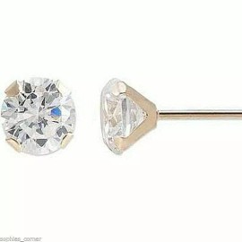 Genuine Round Diamond Stud Child Screw Back Earrings in 10k Yellow gold