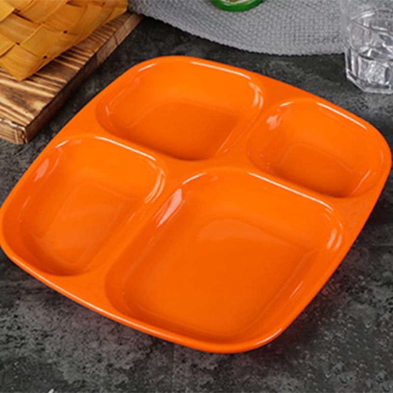 Square Sections Divided Plate 4 Compartments Kitchen Dining Table Tray