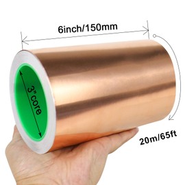 BOMEI PACK Copper Foil Tape with Conductive Adhesive for Guitar and EMI Shielding, Crafts, Soldering, Stained Glass, Electrical Repairs, Grounding (6inch*66ft)
