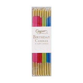 Caspari Slim Birthday Candles in Mixed Brights - 16 Candles Per Package.