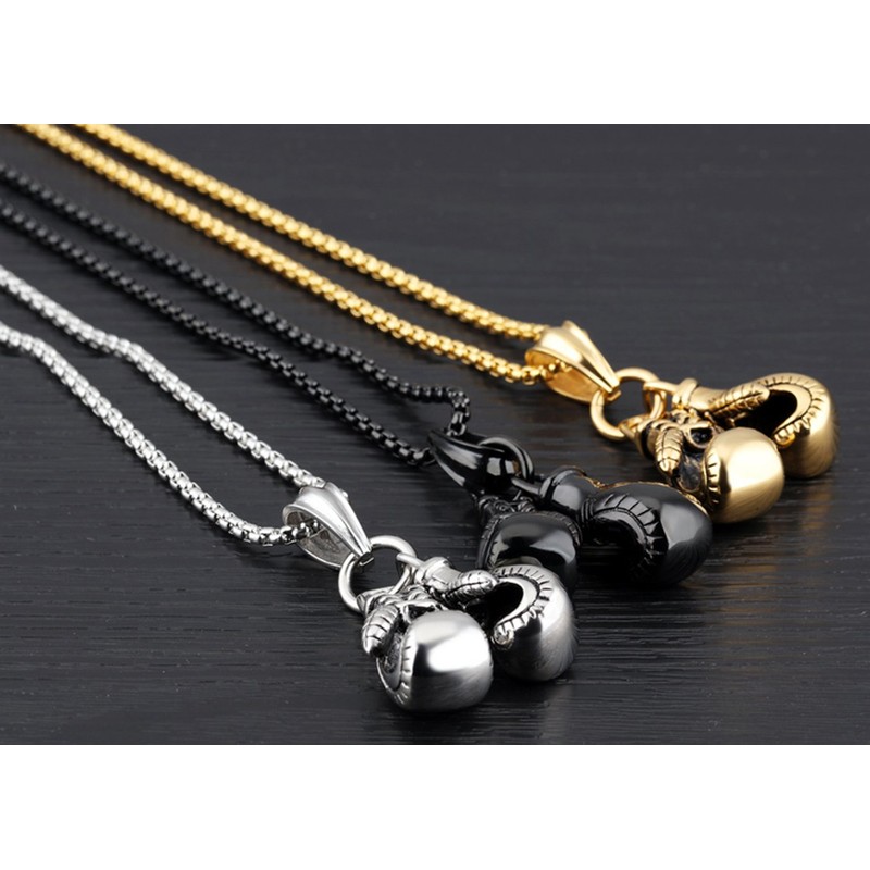 Hamoery Men Punk Stainless Steel Boxing Gloves Chain Pendant Necklace(White)