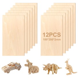 NVIYAM Pack of 12 Plywood Panels, 200 x 100 x 2 mm Linden Plywood Wood Panels, Natural Unfinished Balsa Wood Panels, Craft Wood Panel for Crafts for DIY Models, Arts and Crafts, Paintings