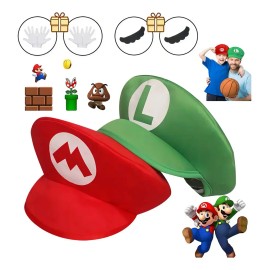 Kit Sombreros AC Mario Bros Luigi Adulto Infantil 6 Piezas Rojo Verde