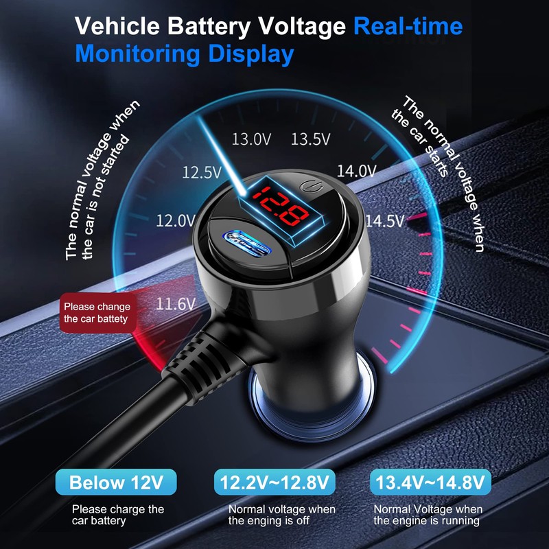 EUGIZMO Cigarette Lighter Adapter, 222W 3 Socket Car Cigarette Lighter