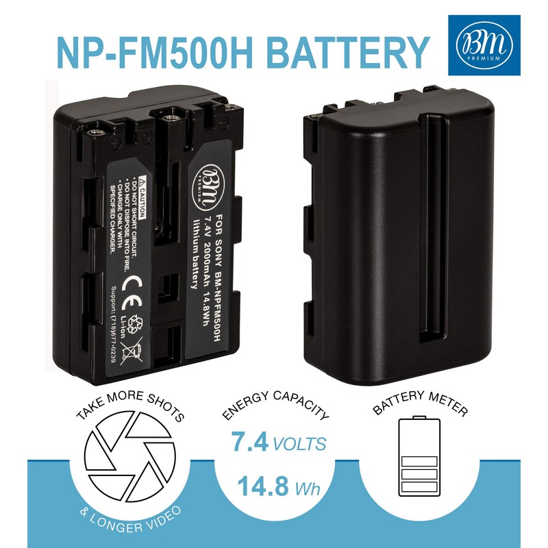 BM Premium 2 NP-FM500H Batteries for Sony Alpha a77II, a68,
